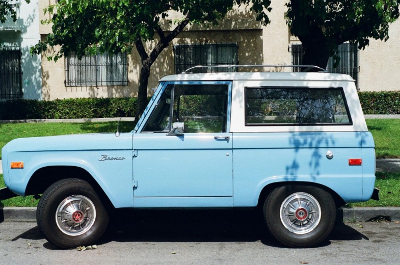 BLUE CAR VEHICLE VINTAGE FORD BRONCO