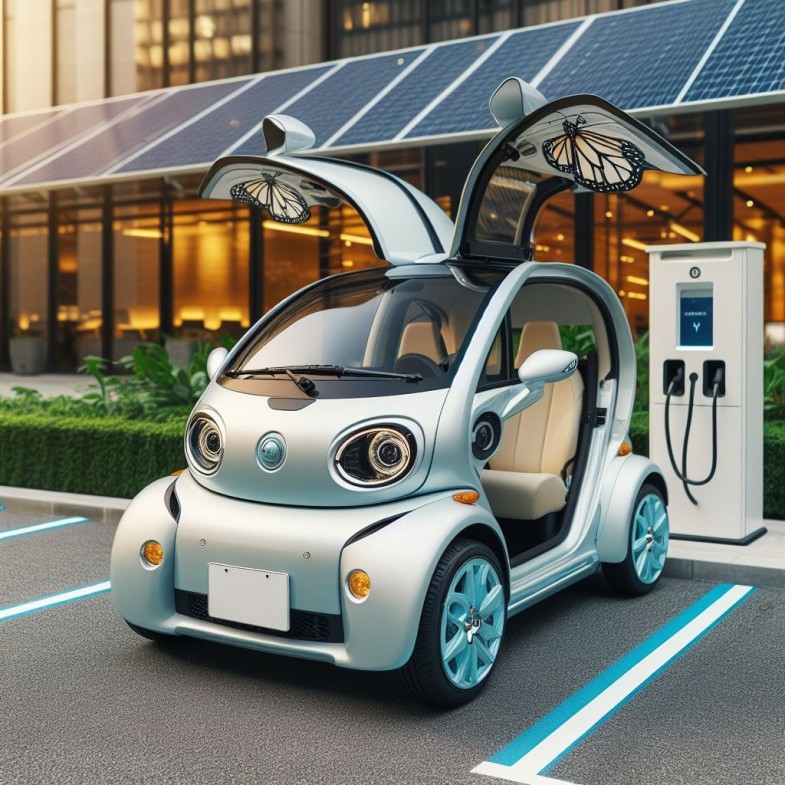 SMALL TWO-SEATER ELECTRIC CAR WITH DOOR