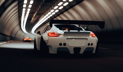 WHITE SPORTS CAR REAR VIEW