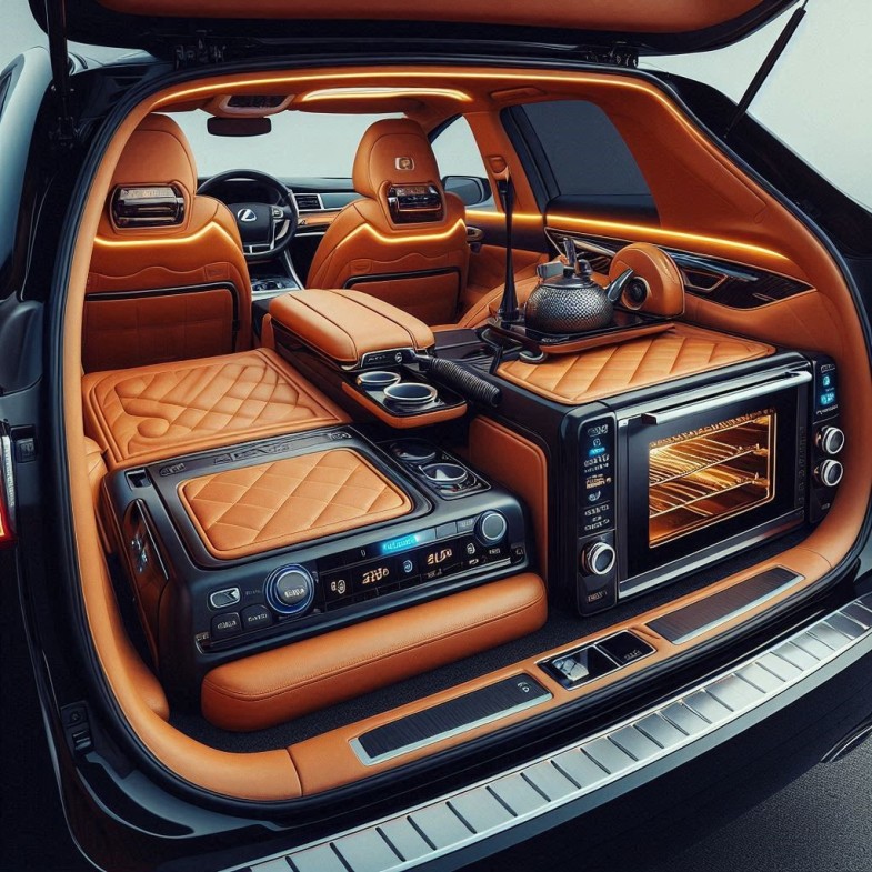 LEXUS CAR WITH BLACK CARAMEL LEATHER WITH ELECTRIC OVEN IN THE BACK