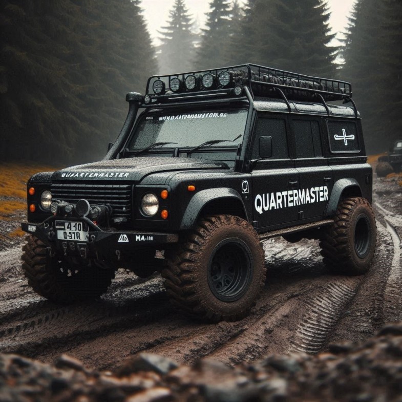 black 4x4 off roader with word Quartermaster written