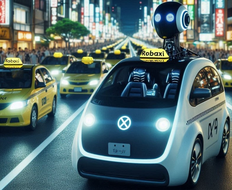 ROBOTAXI A BUSY NIGHT ROAD WITHOUT DRIVER