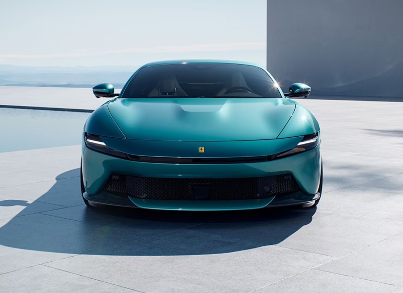 Front view of teal Ferrari Amalfi