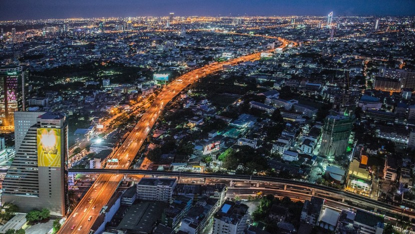 BANGKOK THAILAND BIRD'S EYE VIEW AT NIGHT