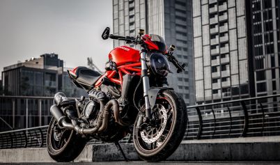 DUCATI PARKED RED AND BLACK MOTORCYCLE