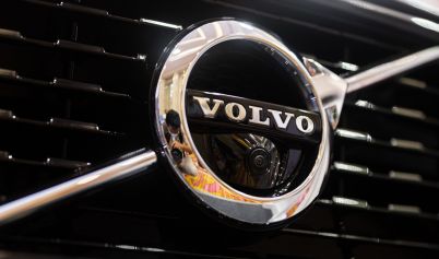 VOLVO EMBLEM IN FRONT OF A CAR GRILL